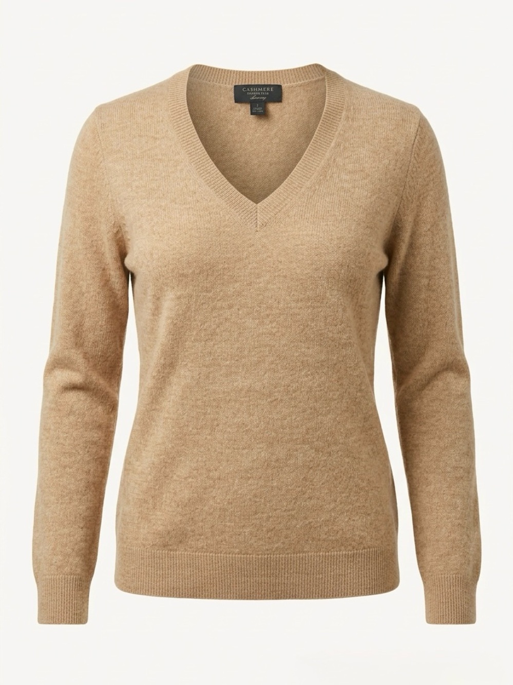 V-Neck Women's Cashmere Sweater in Camel